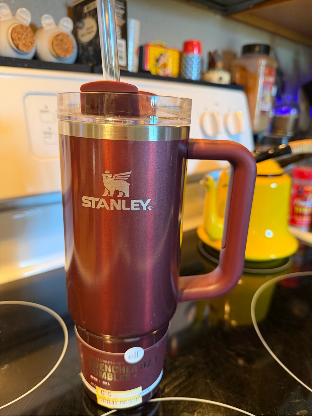 Stanley Maroon Stainless Travel Mug with Handle and Straw